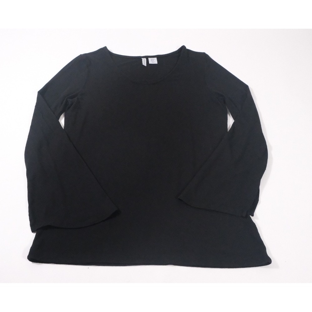 Paraphrase Top Womens Medium‎ Black Bell Sleeve Scoop Neck Modal Blend Blouse